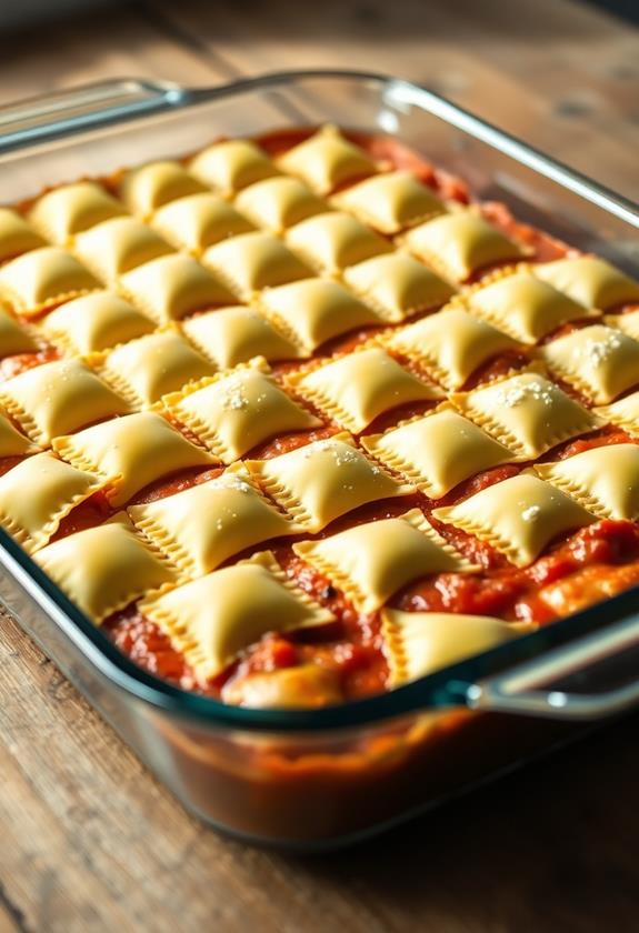 layer ravioli in dish