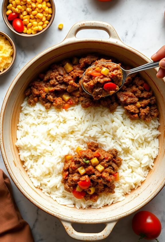 layer rice and beef