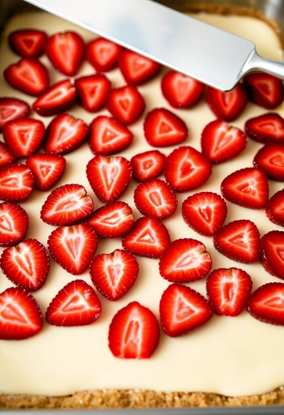 layer sliced strawberries evenly