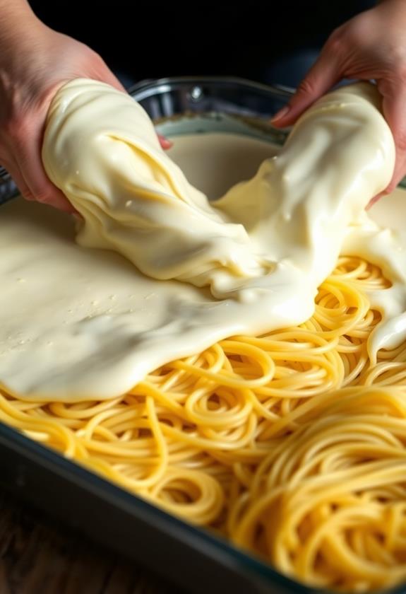 layer spaghetti and cheese