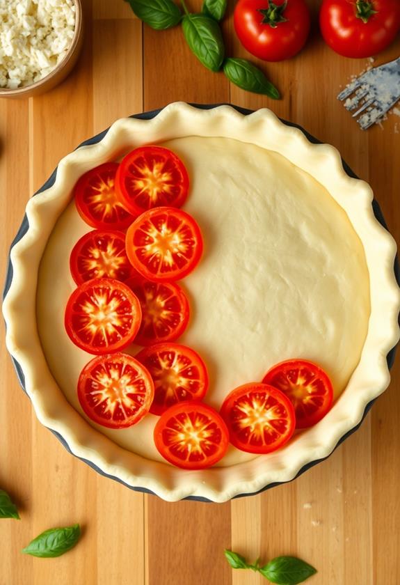 layer tomatoes on crust