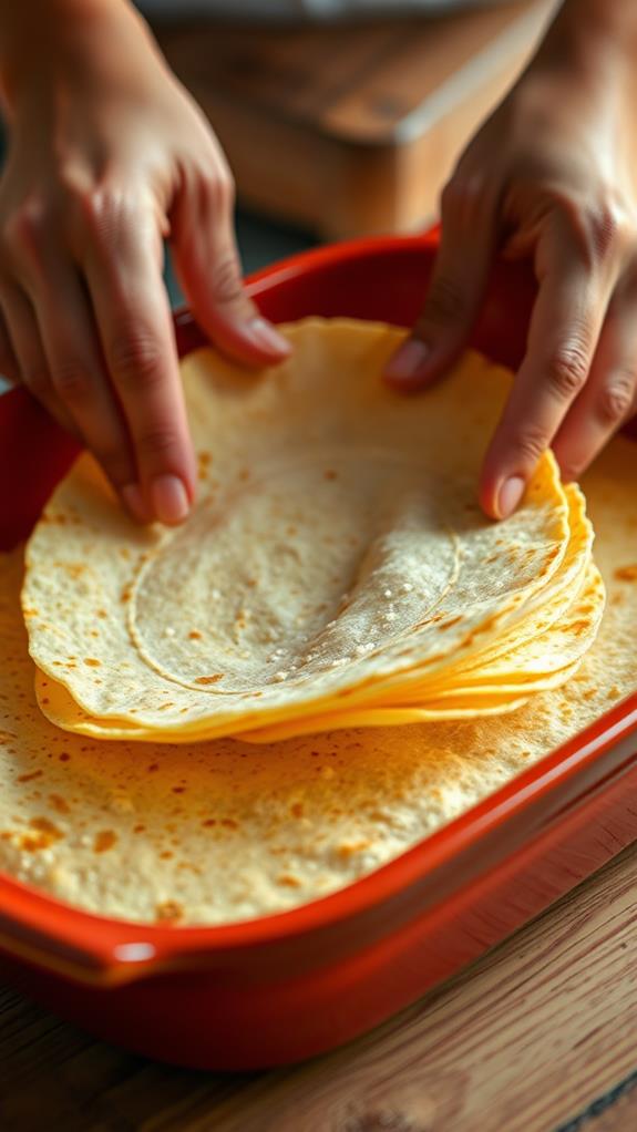 layer tortillas in dish