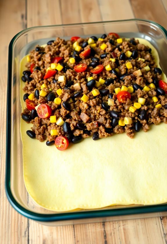 layer tortillas with beef