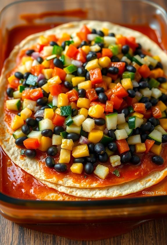 layer tortillas with vegetables