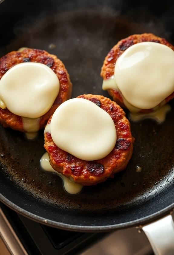 melt cheese on patties