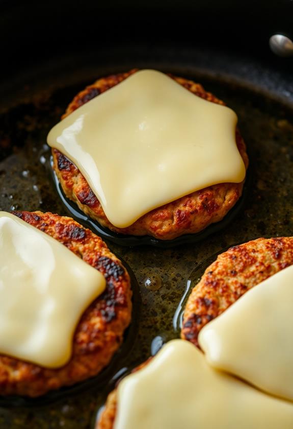 melt cheese on patties