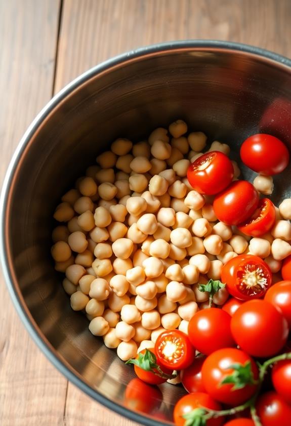 mix chickpeas with tomatoes