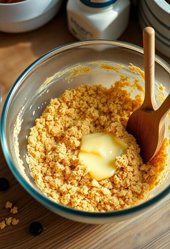 mix crumbs with butter