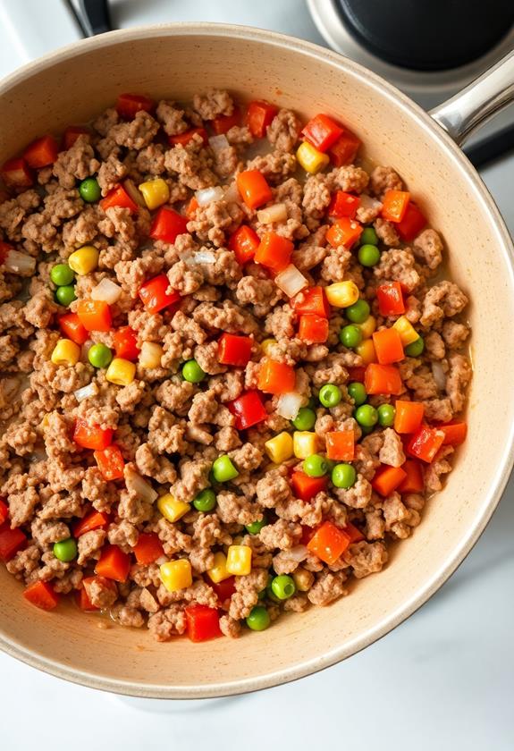 mix ingredients in skillet