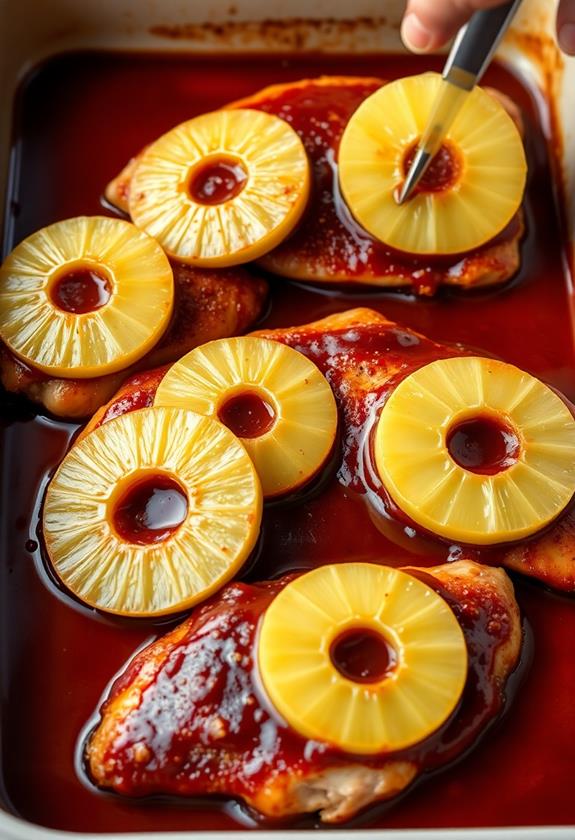 pineapple arranged on chicken