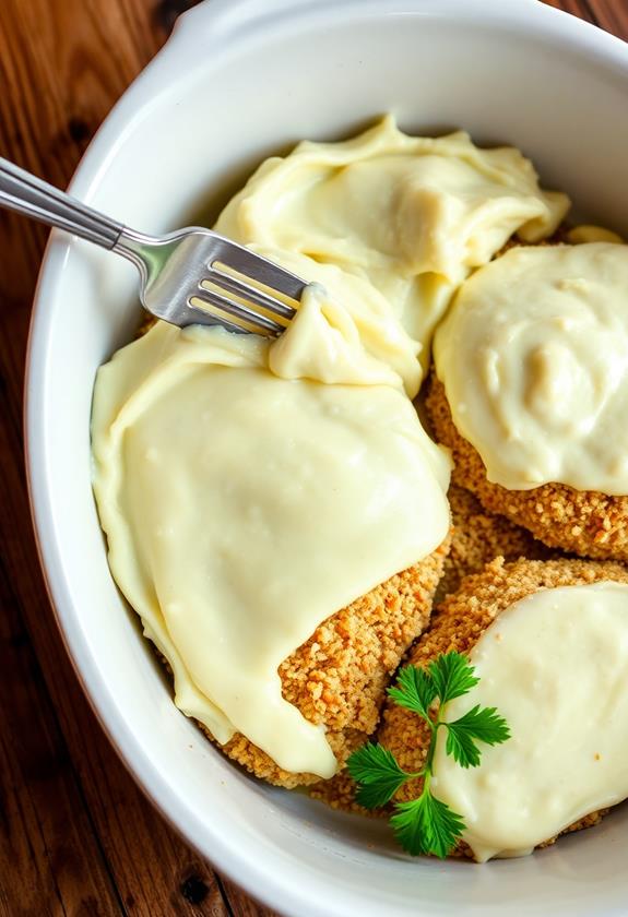 potatoes layered atop chicken