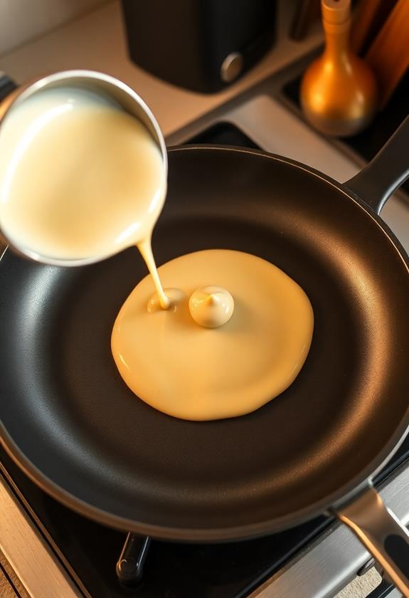 pour batter into skillet