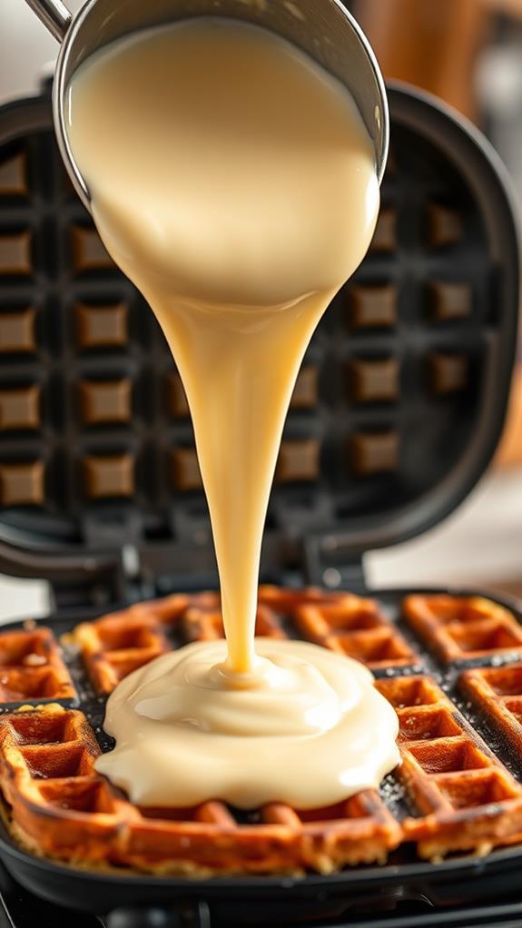 pour batter into waffle