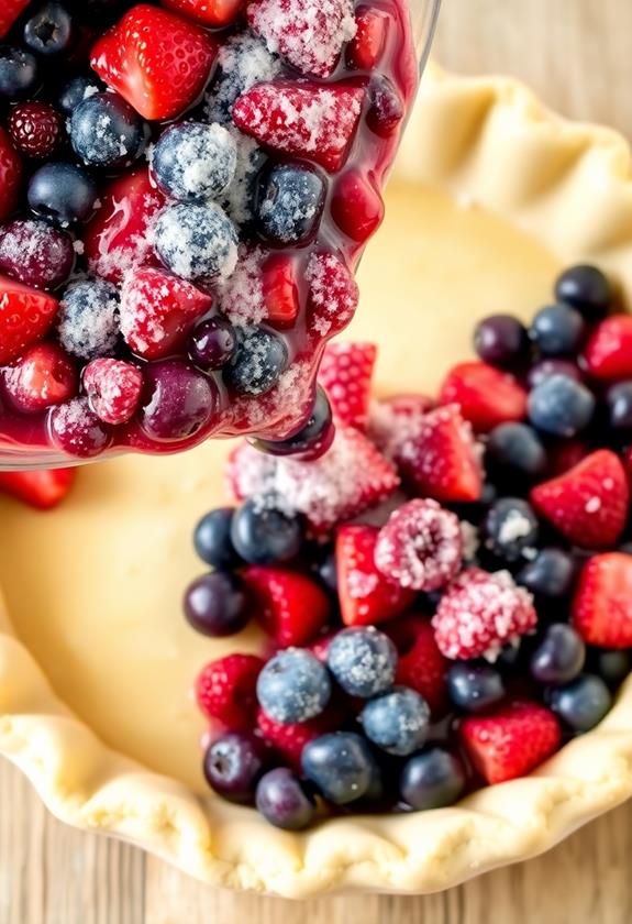 pour berries into crust