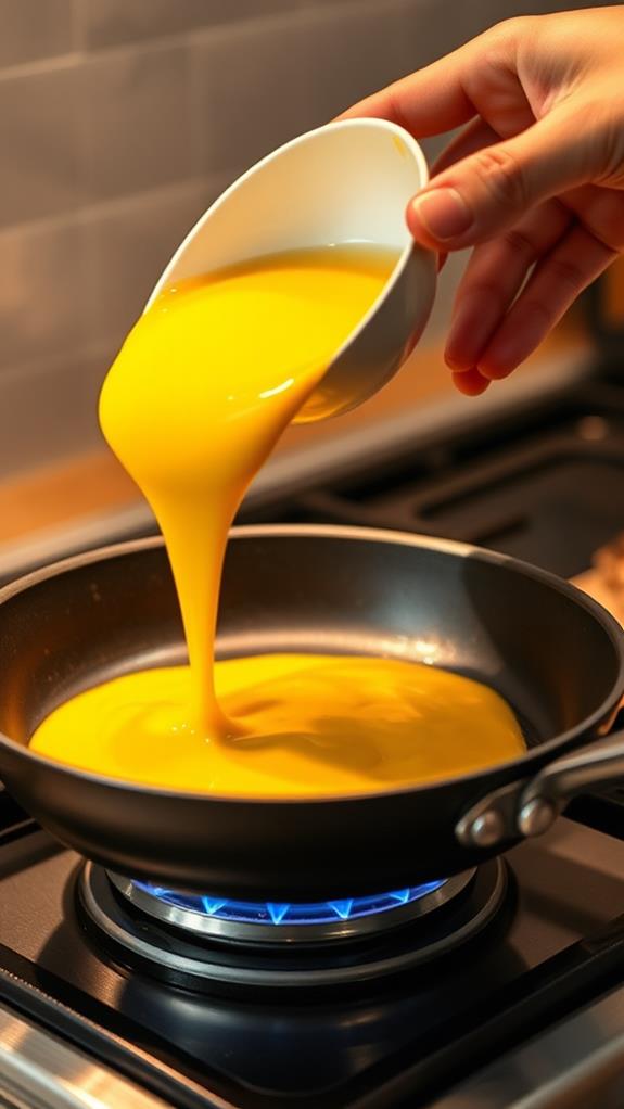 pour eggs into skillet