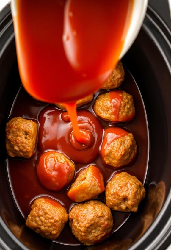 pour sauce on meatballs