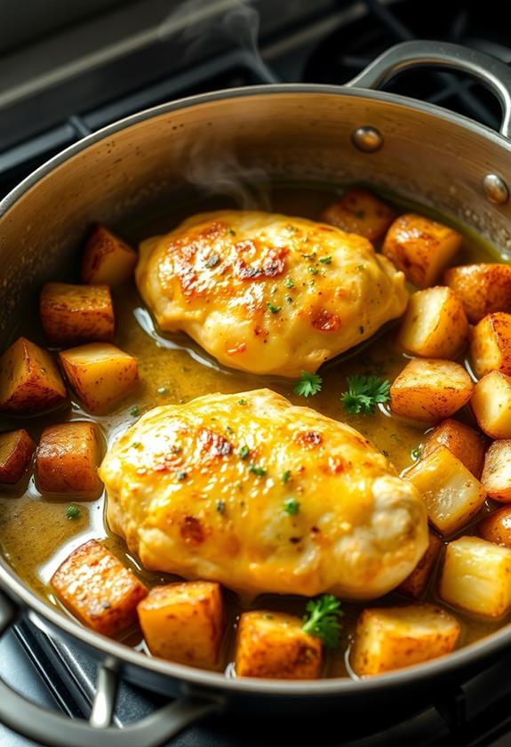 reintroduce chicken to skillet