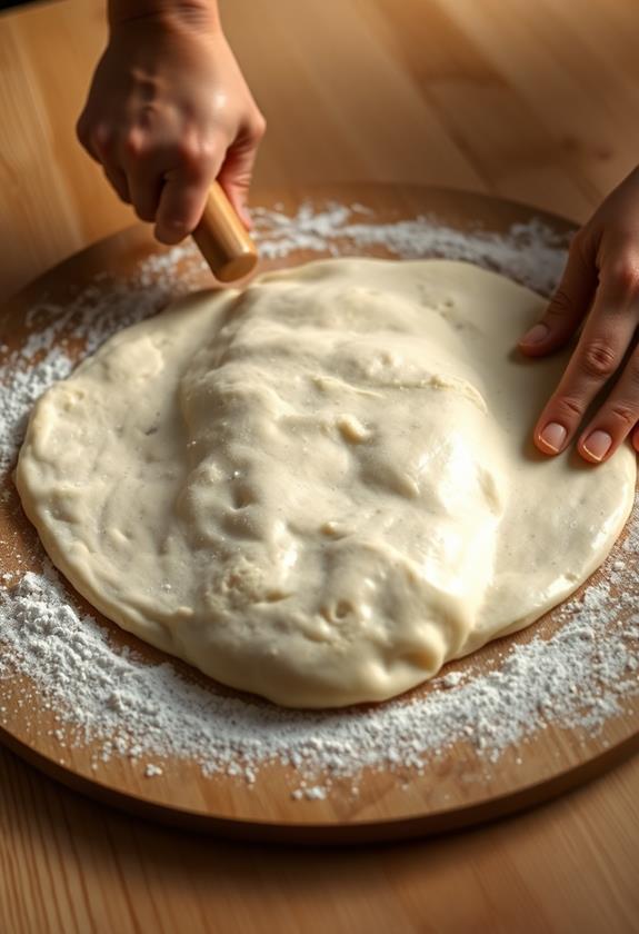 rolling out pizza dough