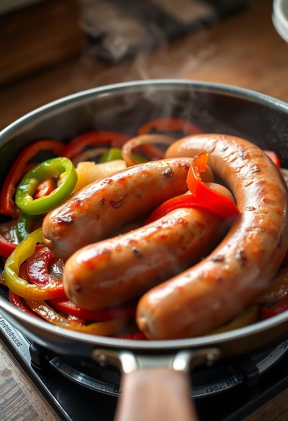 sausages returned to skillet