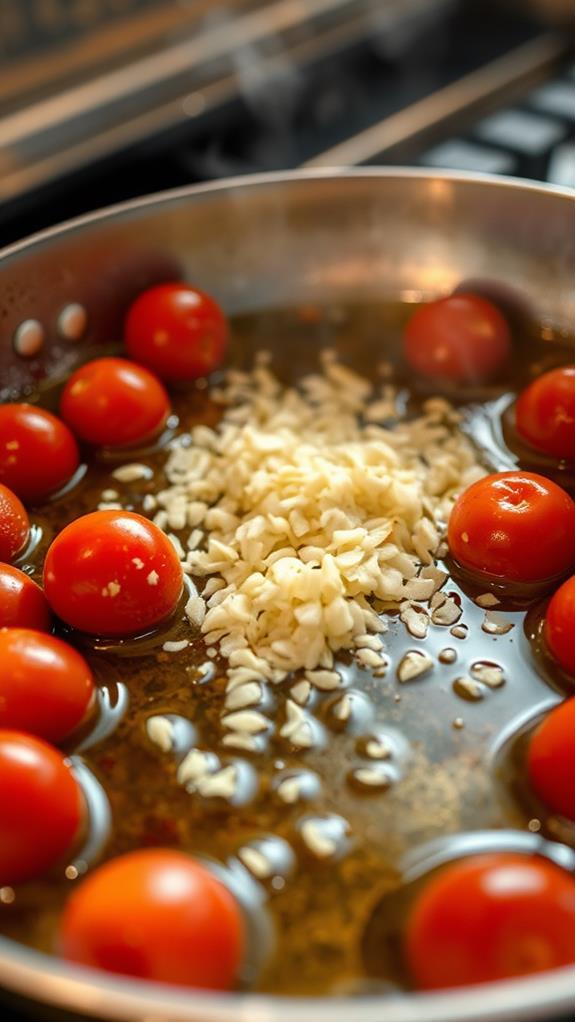 saut garlic and tomatoes