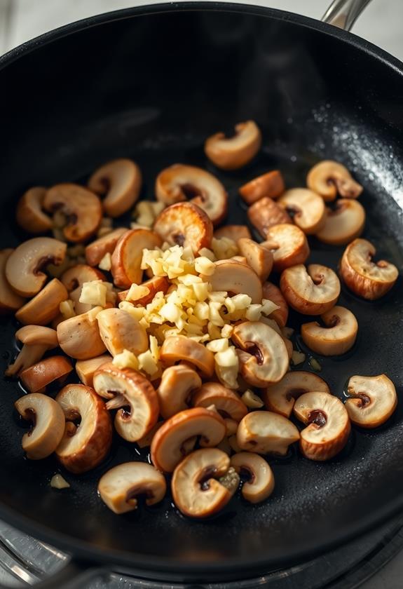 saut mushrooms with garlic