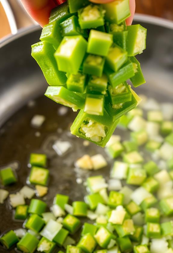 saut sliced okra briefly