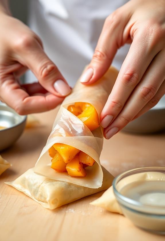 securely wrap peach filling