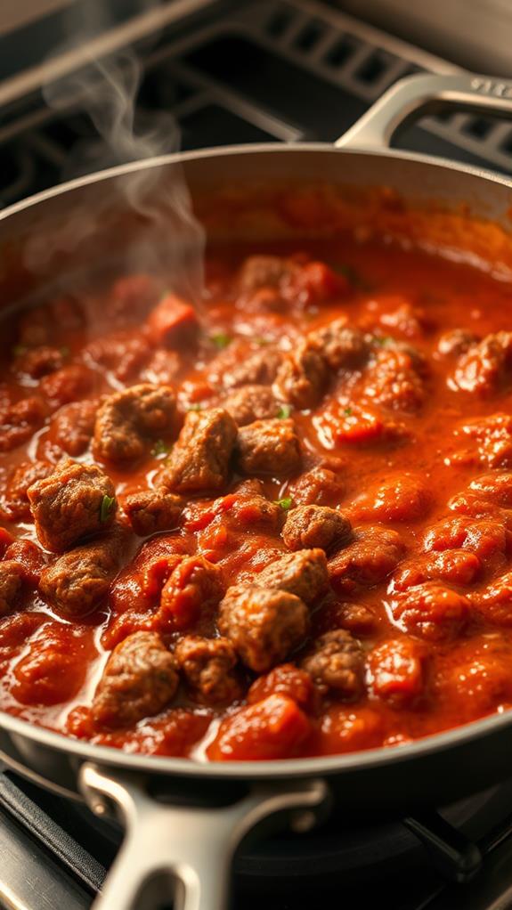 simmer beef in marinara