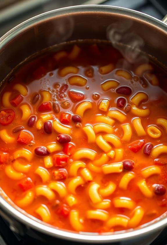 simmer broth with macaroni