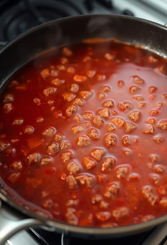 simmering broth and sauce