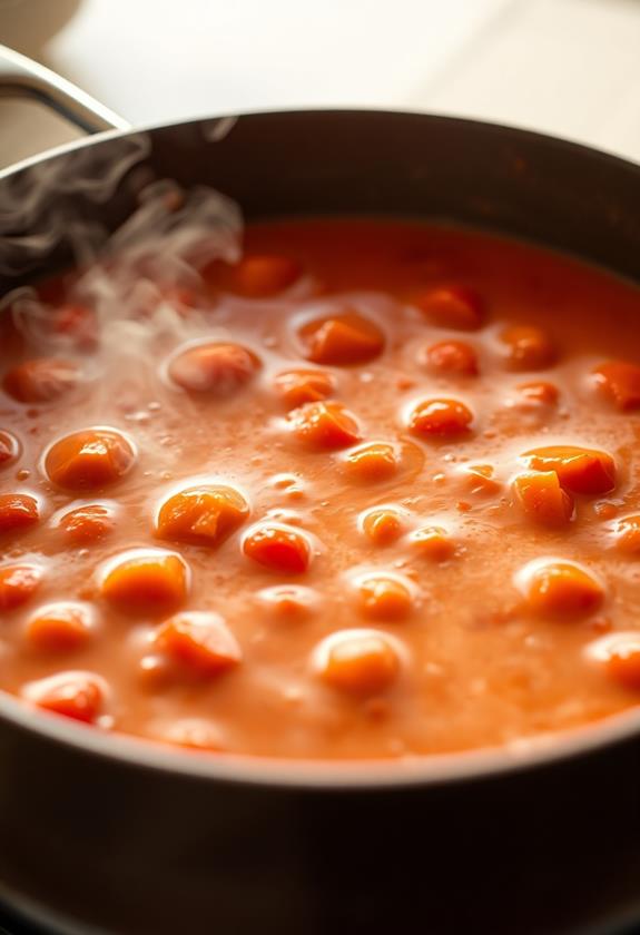 simmering tomatoes with cream