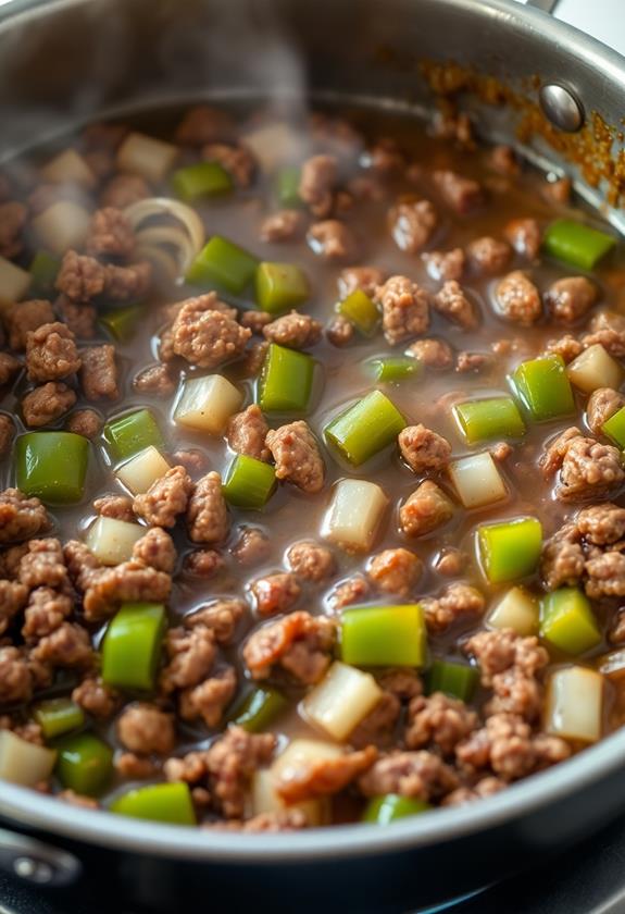 simmering with beef broth