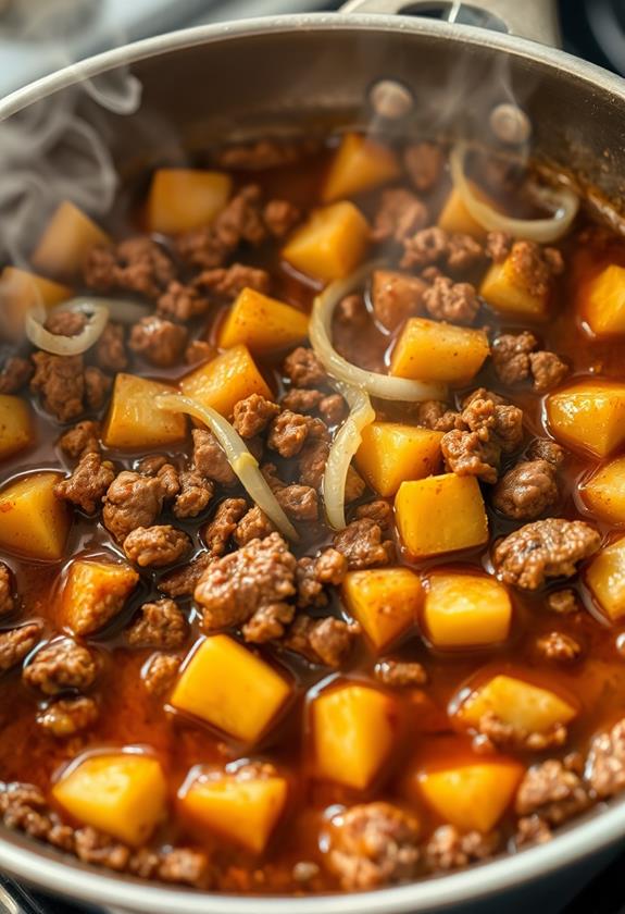 simmering with beef broth