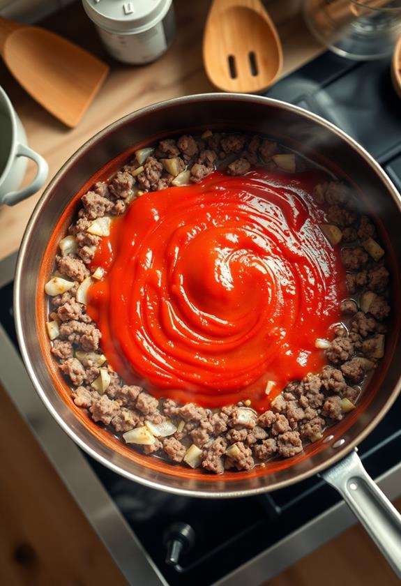 simmering with tomato paste