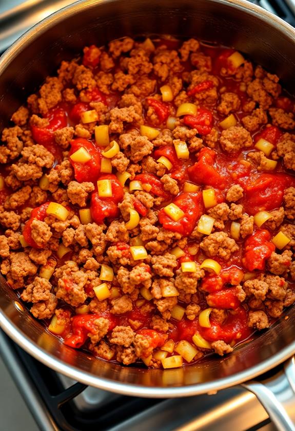 simmering with tomato paste