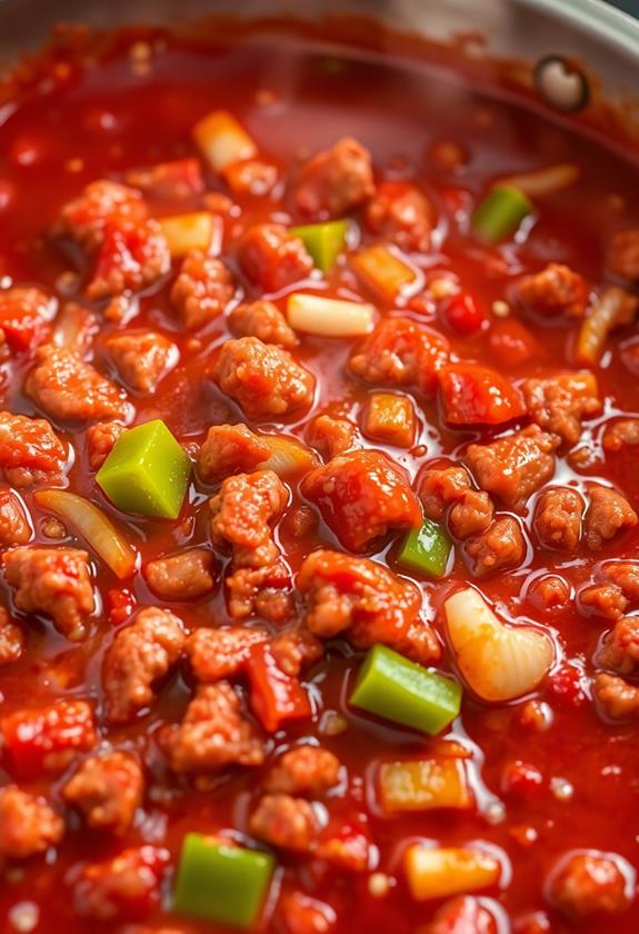 simmering with tomato sauce