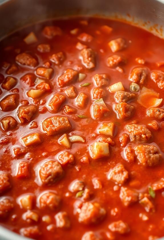 simmering with tomato sauce