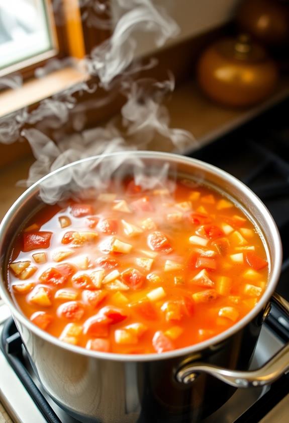 simmering with vegetable broth