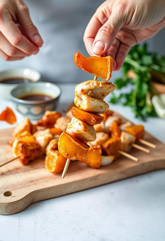 skewer chicken for grilling