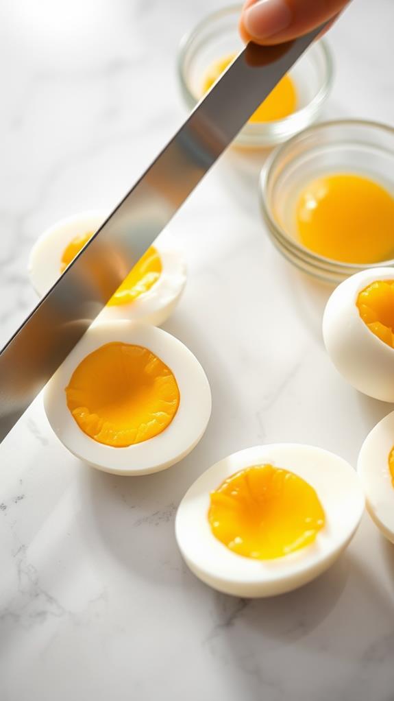 slice eggs remove yolks