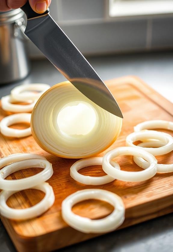 slice onions into rings