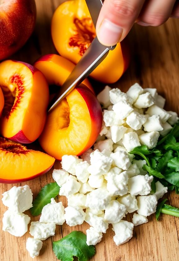 slice peaches crumble feta