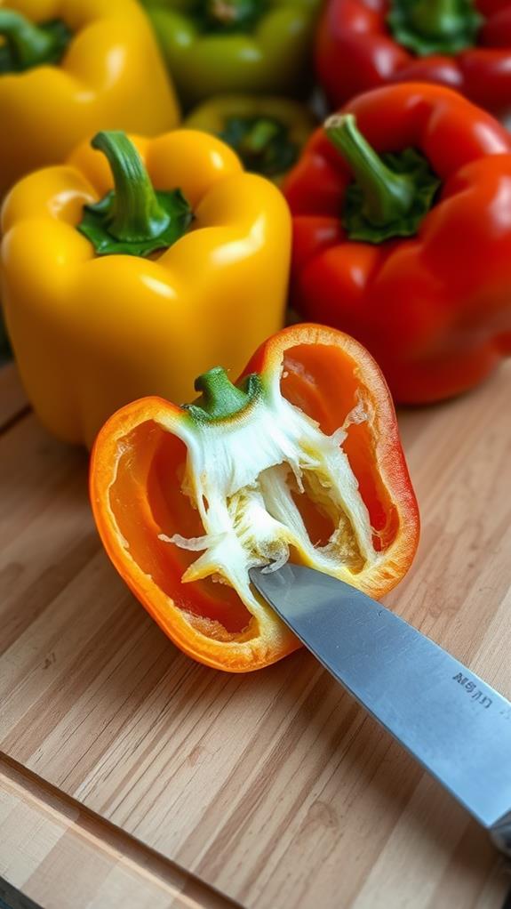 slice peppers remove seeds