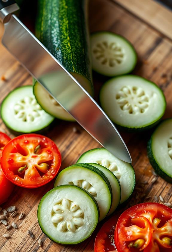 slice zucchini and tomatoes