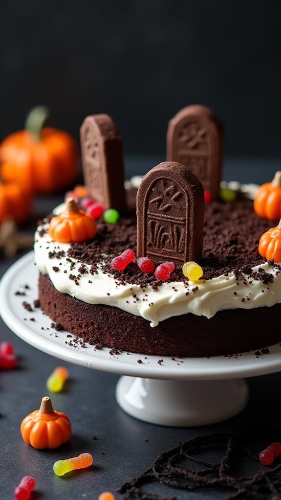 spooky graveyard chocolate cake