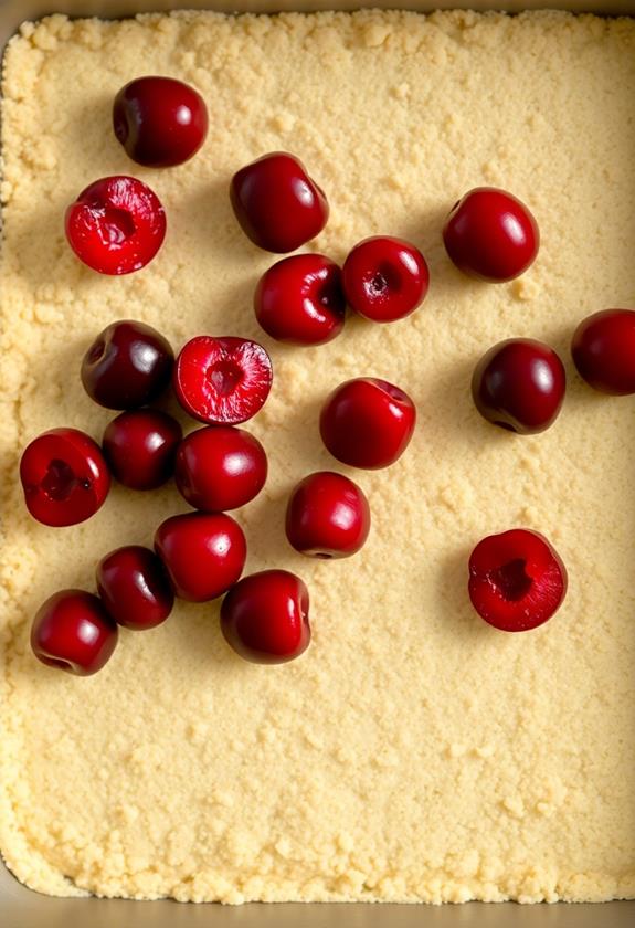 spread cherries on crust