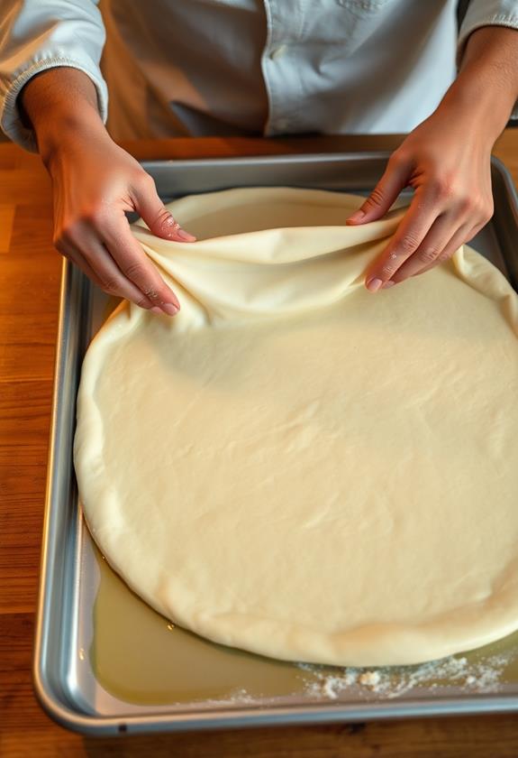 stretch dough on pan