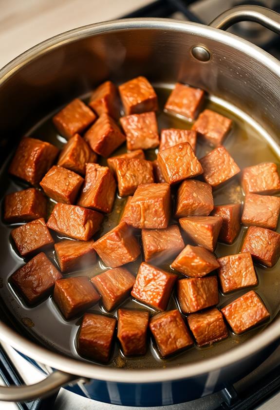 thoroughly brown beef cubes