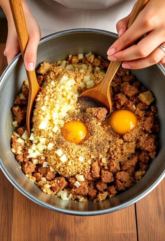 thoroughly mix meatloaf ingredients