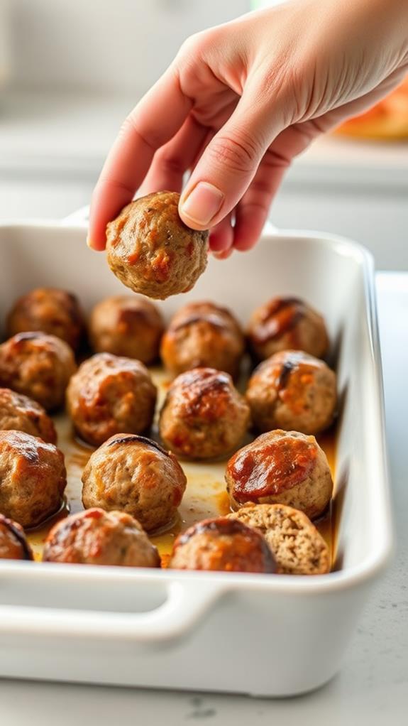 transfer meatballs to dish